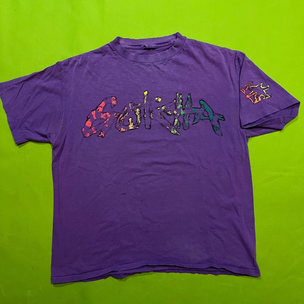 Vintage Single Stitch Graffiti Logo Shirt Purple Mens Large 90s Skate Streetwear
